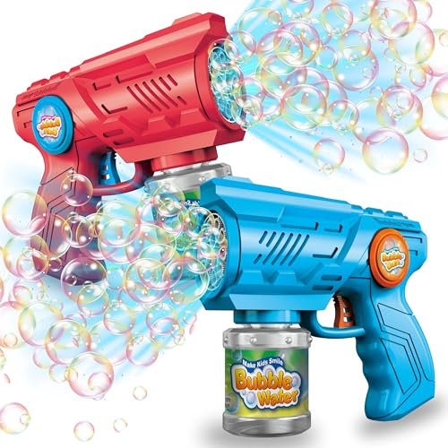 Blubbel 2X Seifenblasenpistole, LED Seifenblasenmaschine, 120ml Seifenblasenflüssigkeit Tank, Seifenblasen Pistole, Blasen Kanone, Luftblasen Bazooka Bubble Gun, Geschenke für Kinder, Hochzeit