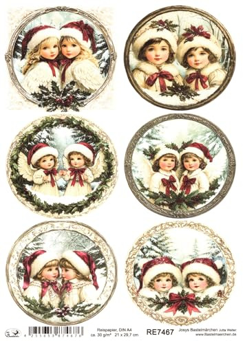 Josys Bastelmärchen Reispapier DIN A4 Strohseide Decoupage Weihnachten Engel Engelchen RE7467