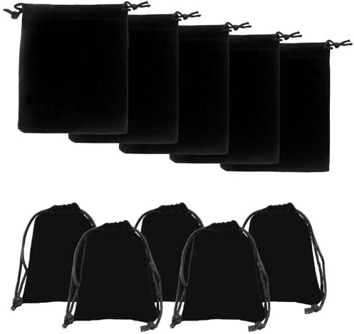 10 Pieces Jewellery Drawstring Bags and Pouches - Small Gift Storage (7x9 cm, Black)