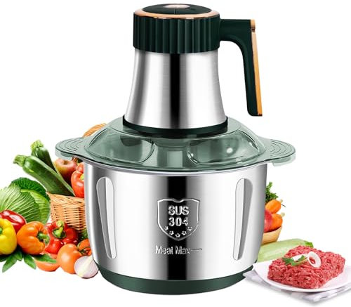 Tritatutto elettrico, tritacarne, 500 W, con ciotola in acciaio inox, 5 L, tritacarne, rimovibile a 5 livelli di velocità, con 6 lame rimovibili, frullatore per carne, verdure e cibo per bambini