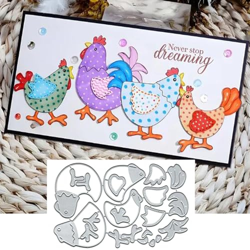 Metall-Stanzformen Merry Christmas, Motiv: vier Hühner, Frühlings-Sonnenblumen-Rahmen, Blätter, Stanzschablonen für Bastelarbeiten, Scrapbooking, Alben, dekorative Prägepapier-Stanzformen für