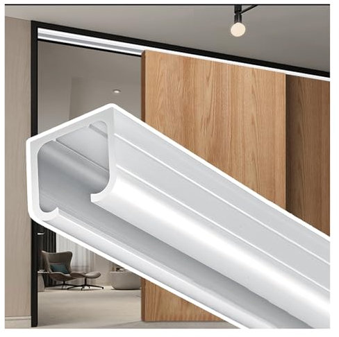 Sliding door kit track rail Hidden Sliding Door Rail Track Kit, Commercial Pocket Door Hanging Sliding Wheel Rollers with Rail for Kitchen Cabinet/ Wooden Door System, Aluminum Tracks(75in/190.5cm)