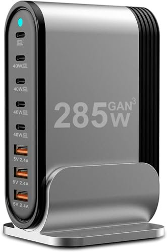 285W USB C Ladegerät, 8-Port Schnellladegerät Laptop Ladegerät Ladestation mit 5 USBC & 3 USB-A Charger Adapter Netzteil für MacBook Pro/Air, Dell, l-Pad, lPhone 16/15/14, S amsung L-enovo S urface