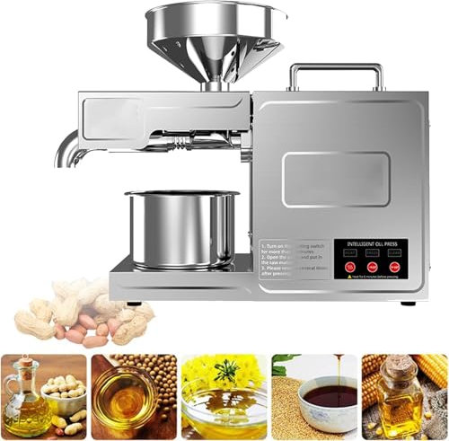 ZenSeFarin Pressa Olio Automatica Macchina per L'estrazione Dell'olio Caldo/Freddo Estrattore per La Pressa Dell'olio in Acciaio Inossidabile 820W,Estrattore Olio per Lino Arachidi Semi Canapa Sesamo
