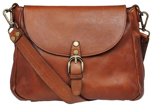 Caspar Klassische Vintage Umhängetasche aus samtweichem gewaschenem Leder Mittelgroße Cross Body Messenger Bag - SIGNATURE LINE - Modell No.821 - Made in Italy