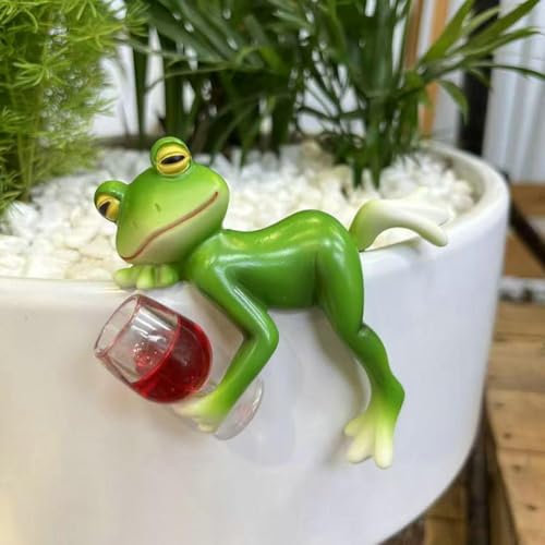 Frog Flower Pot Hanger Ornament, Funny Drinking Frog Plant Pot Hanging Decoration, Cute Resin Climbing Frog Hugger Figurines, Garden Outdoor Waterproof Statue Decor for Home Balcony, Patio,Yard, Lawn