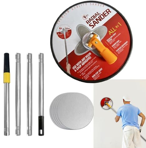 Ponceuse Murale Pour Préparation Peinture | Ponceuse Radiale Ronde sur Perche 23 cm | Disque Rotatif 360° pour Mur Béton - Réparation Nettoyage Ponçage Peinture