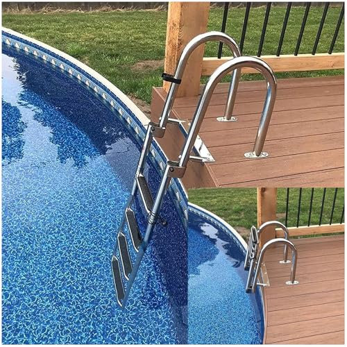 ZEEKYFOR Boat Ladder Pool Pontoon Docking Deck Ladder 4-Step Folding, Telescoping Ladder for Inground Pool, Pool Steps with Handrails,5cm/2in Wide Step