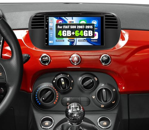 SIXWIN Autoradio per FIAT 500 (2007-2015), 4+64GB Android 15, 7 Pollici HD Touchscreen, Supporta CarPlay e Android Auto, Mirror Link, WiFi, Bluetooth 5.0, FM/RDS, 32EQ,Comandi al volante– Nero