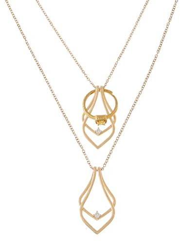 Hobbspring 1 pieza anillo soporte collar 43 cm acero inoxidable anillo soporte collar dorado anillo collar con colgante de gota para esposa, prometida, enfermera, regalo con bolsa de terciopelo
