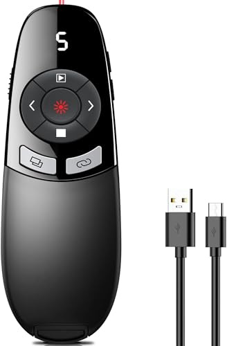 USB C Presenter Wiederaufladbar, Kabellose 2.4 GHz Powerpoint Presenter, Pointer für Präsentationen mit Batterieanzeige, Roter Licht Präsentationsfernbedienung für PowerPoint/Keynote/Google Slides
