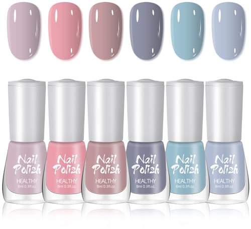 Nail Polish Set - 6PCS Colorful Nail Polish - Pure Color Nail Varnish Sets - Macaron Color Nail Polish Sets - Quick Dry & Long Lasting Air Dry No Need UV Lamp Manicure Home Salon Gift Set for Women