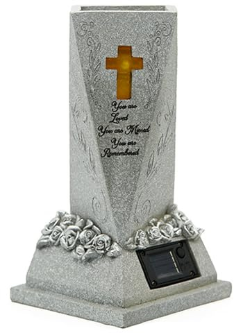 Vaso solare per cimitero – Vaso commemorativo per tomba | per cimitero | Lampada decorativa a LED | Statua commemorativa decorativa con luce, statua esterna per giardino, cortile, prato,