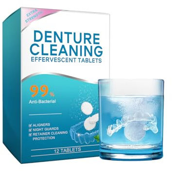 12 tavolette igieniche per la pulizia della protesi, pulisce profondamente gli apparecchi dentali, allineatori, protezioni in acqua calda, soluzione igienica per la pulizia del paradenti