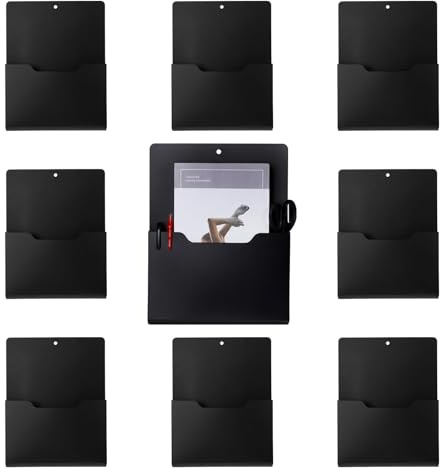 uyoyous 8 Stück Magnetischer Aktenhalter Stifthalter Magnetisch Prospekthalter Aufbewahrung A4 Papiere Briefhalter mit starkem Magneten für Schule Büro Zuhause Kühlschrank Whiteboards, Schwarz