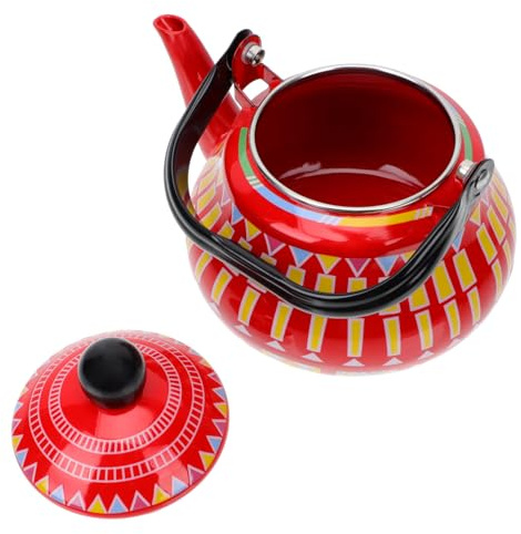 GALPADA Théière Cuisine En Émail 1,5l Rouge Géométrique Bouilloire Chauffante Compatible Cuisinière Gaz Induction Usage Domestique