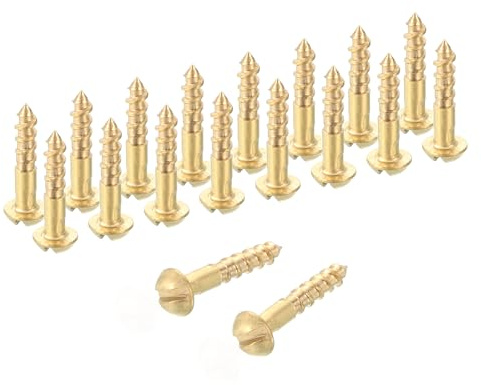 sourcing map Wood Screws, M1.6 x 8mm Brass Slotted Round Head Self Tapping Screw Quick Metal Self-Tapping for Indoor Household Appliances Furniture Woodworking Pack of 28