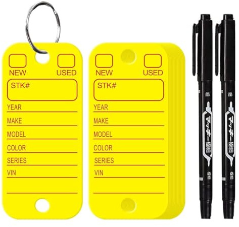 Quisiete Etiquetas de PVC con Etiquetas y Anillas, Etiquetas para Llaves de Coche para OrganizacióN, Identificadores y Etiquetas de Equipaje con Marcadores 200 Piezas Amarillas