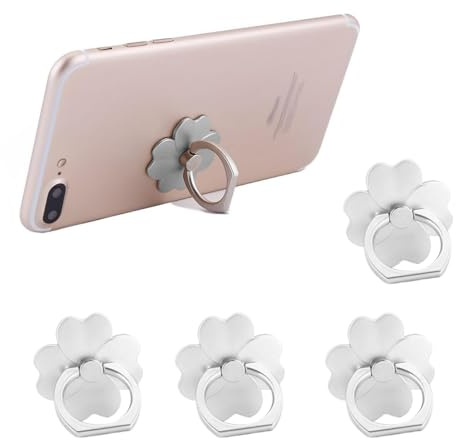 RAMGLYO Lot de 4 Supports Bague Téléphone - Rotation 360° - Poignée Doigt Universelle pour Smartphone - Accessoire Compatible Tous Portables et Coques (Argent)
