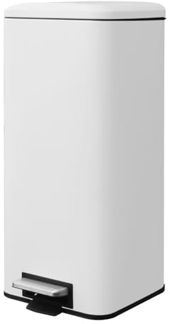 JM ·YIPENG Mülleimer Küche, Schmaler Abfalleimer mit Deckel, Weiß Mülleimer | 30 Liter, Edelstahl Küchenmülleime mit Inneneimer, Küchenmülleimer mit Softclose-Deckel, Treteimer für Küche,Bad und Büro