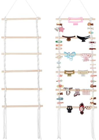 nbeads 2 Stück Hängender Haarspangenhalter, Makramee Haarklammer Organizer Boho Stil Zum Aufhängen Für Stirnbänder Aufbewahrung Für Zuhause Zimmer Wand Tür Schrank, 131x35cm