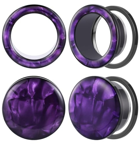 TBOSEN 2 par rostfritt stål med inlagda naturliga mutter av pärla örontunnel plugg lila och vit färg skruv passar expander för sträckta öronpiercingar, 0g(8mm), Metall, Ingen ädelsten