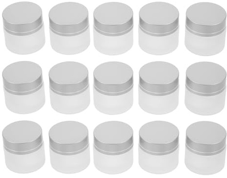 SHERCHPRY 15pcs Frosted Glass Cosmetic Jars with Screw Lids Travel Refillable Small Containers for Creams Lotions Balms Portable Skincare Sample Pots Go Use
