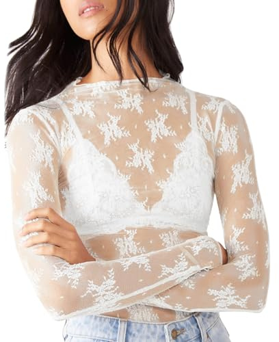 Générique Hauts Transparents Femmes Elastique Chemise Noir Manches Longues Top en Maille Sexy Blouse Sheer Mesh Clubwear Tops en Filet à Mailles pour Soirée Club