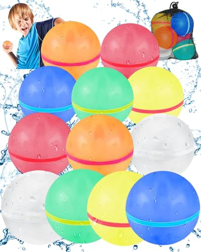 Reusable Water Balloons, Magnetic Self Sealing Quick Fill Water Balloons with Mesh Bag, Silicone Water Bomb For Kids, Summer Toys Swimming Pool Party Supplies Bath Toy Outdoor