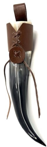 HORNCRAFT Viking Drinking Horn with Brown Leather Holster | Genuine Ox Horn | Polished Finish | 10-12 Inches | 200ml - 350ml | Viking Beer Mug | Drinking Vessel | Horn Mug | Unique Gift