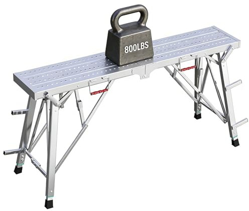 Plataforma de andamio plegable de 800 libras de capacidad, plataforma de trabajo ajustable de altura de 6/8 niveles con superficie antideslizante, escalera de andamio portátil for vehículos recreativo