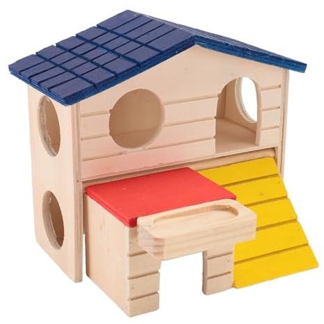 Wangcmcol Accesorios para Jaula de hámster, casa de Madera de Dos Pisos con tobogán, tolva de alimentación, Orificio de observación, para Animales pequeños como hámsteres Enanos o