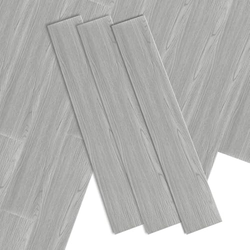 ISOISL PVC-golvbeläggning självhäftande, 90 plattor ca 12,5 m² vinylgolv självhäftande, golvplattor 91,5 x 15,2 cm laminat, golvbrädor, vinylplattor för golvvärme, halkfri vattentät, rökgrå