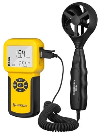 Digital Anemometer, Digital Wind Speed Meter Anemometer For Air Velocity, Flow Temperature,Max/Average/Current,Real Time Measure With Back Light