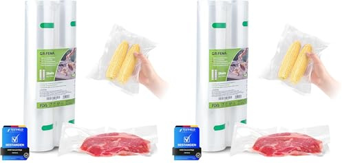 GRIFEMA GH82, Sacs de Conservation Sous Vide Alimentaire sans BPA, Compatible avec La Plupart des Machines Sous Vide, Rangement et Cuisson Pratiques des Ingrédients, 28 × 600 CM (2 Rouleaux)