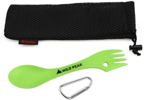 Wild Peak Plastic Spork - Lightweight & Strong All in one Spoon, Fork, Knife Cutlery with Optional Storage Bag ▲ (Spring Green, with Storage Bag)