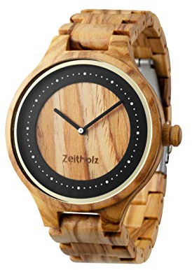 Zeitholz Holzuhr für Herren - Modell Dohma, handgefertigt aus 100% natürlichem Oliven mit Quarzwerk - Leichte analoge Uhr mit Holzmaserung für Ihn - Verstellbares Armband passt an jedes Handgelenk