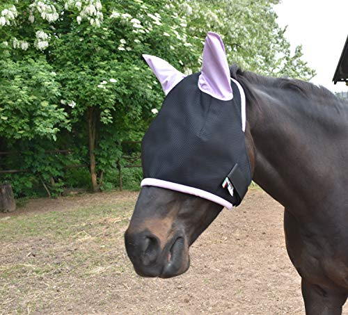 LOVEHORSES Fliegenschutz fürs Pferd – Made in Italy - Netz Standard 100 by Oeko-TEX® Zertifiziert - Widerstandsfähig – Farbige Ohren (MEDIUM/COB, Lilla)
