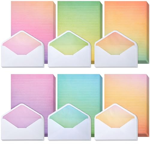 90 Piece Watercolour Stationery Paper and Envelopes Set for Letter Writing, 6 Colourful Designs, 60 Lined Paper Sheets, 30 Envelopes (26 x 18.5 cm)