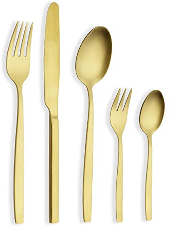 ECHTWERK EW-BS-3075G Tafelbesteck Positano-Gold Edition, 30-teilig, für 6 Personen, Edelstahl 18/10-mattiert, Hochwertiges Besteck Set, inkl. Aufbewahrungs-Kassette, 18/10 Stahl