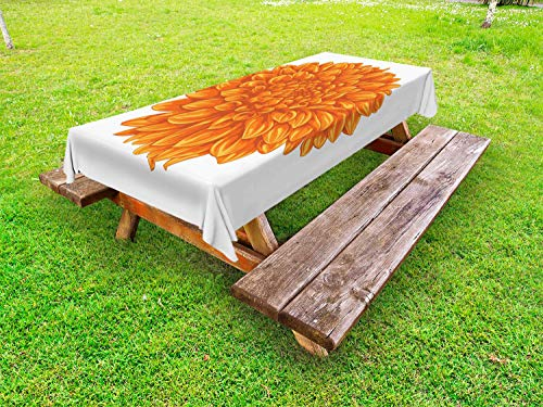 ABAKUHAUS Orange Outdoor-Tischdecke, Dahlie-Blumen-Blumen, dekorative waschbare Picknick-Tischdecke, 145 x 305 cm, Orange