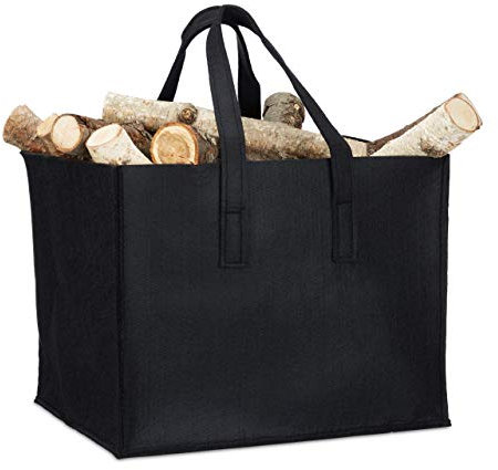 Relaxdays 1x Cesto Portalegna per Camino in Feltro HxLxP: 34,5 x 43 x 36,5 cm 2 Manici Pieghevole Portariviste, Nero