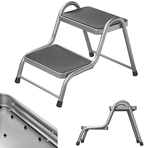 ProPlus Marchepied Double 38 x 26 cm – pour Caravane, Camping-Car et remorque – 2 marches antidérapantes – Gris | Structure en acier robuste, marches antidérapantes de 38x26 cm. Idéal pour caravane, camping-car, garage et atelier.