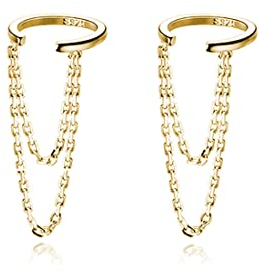 Reffeer 925 Sterling Silber Manschetten-Ohrringe für Damen, keine Piercing-Ohrringe, Helix-Ohrringe, Wickelohrringe (B-18K Gold Plated)