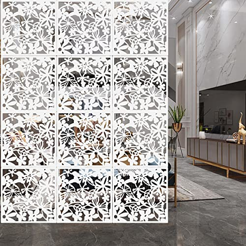 aleawol 12 Stück Hängender Raumteiler Weiß, 40x40cm DIY Raumteilers Bildschirm, Paravent Raumteiler Hängepaneel Raumteilers Trennwand Hängend für Innendekoration Wohnzimmer Esszimmer Schlafzimmer Bar
