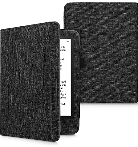 kwmobile Flip Hülle kompatibel mit Amazon Kindle Paperwhite 11. Generation 2021 - Vorderfach Handschlaufe - Dunkelgrau