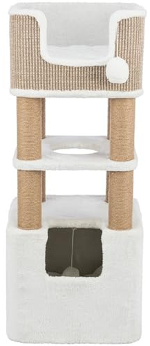 Trixie Lucano XXL Kratzbaum 101.1 cm Katzenturm mit 8 Jutekratzbäumen & Plüsch & Sisal überzogene Höhle Stabile Basis Interaktive Pompoms Indoor Möbel zum Klettern & Entspannen Braun