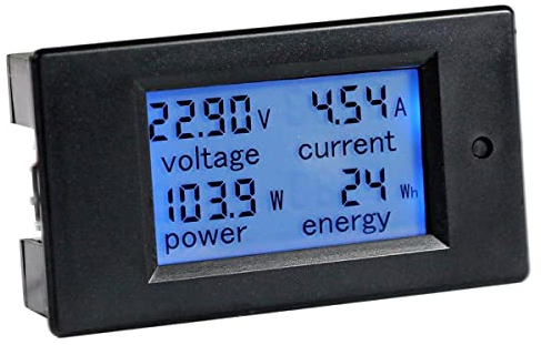 Greluma 1 Pieza DC 6.5-100V 20A Pantalla LCD Voltaje de corriente digital Medidor de energía de energía Multímetro Amperímetro Voltímetro, 4 en 1 Digital Amp Volt Watt Kwh Meter Tester Gauge