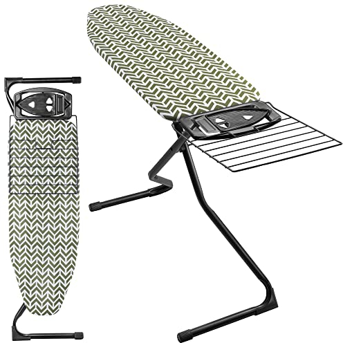 KADAX Asse da Stiro Grande con Struttura Robusta in Acciaio, Ripiano Pieghevole, Altezza Regolabile e Supporto per Ferro da Stiro (120 x 42 cm, Verde)