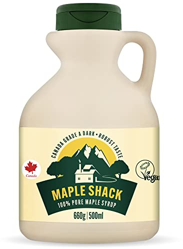 Maple Shack 100% Pure Canadian Maple Syrup 500ml - 660g Grade A, Dark Maple Syrup with Caramel Taste - Ideal for Pancakes, Waffles and Baking